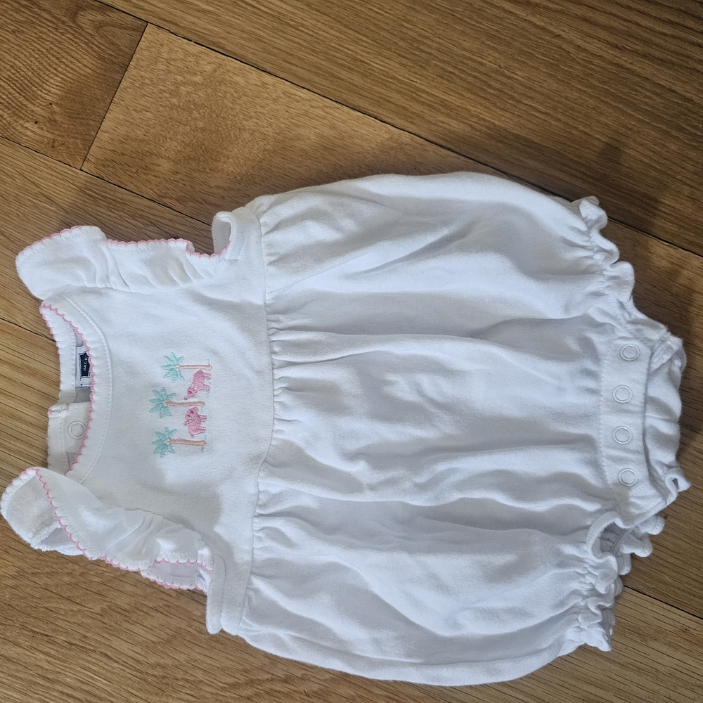 White Baby Romper with Pink Flamingo Embroidery